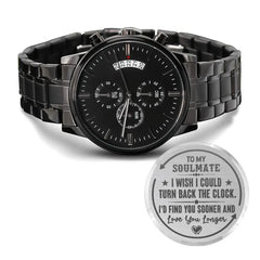 To My Soulmate Turn Back the Clock (Charcoal Black) – Men's Watch ShineOn Fulfillment