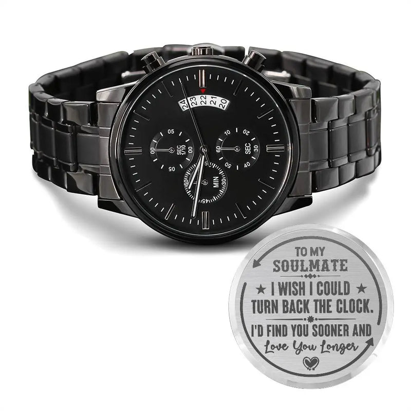 To My Soulmate Turn Back the Clock (Charcoal Black) – Men's Watch ShineOn Fulfillment