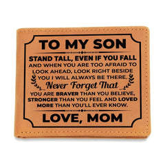 To My Son Stand Tall (Black) – Leather Wallet ShineOn Fulfillment