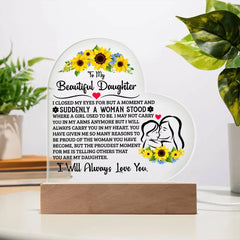 To My Daughter Proud – Acrylic Heart Plaque ShineOn Fulfillment