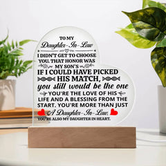 To My Daughter-in-Law Honor – Acrylic Heart Plaque ShineOn Fulfillment