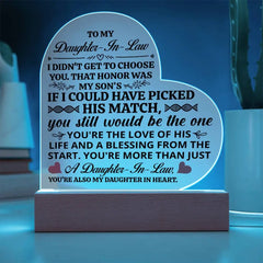 To My Daughter-in-Law Honor – Acrylic Heart Plaque ShineOn Fulfillment