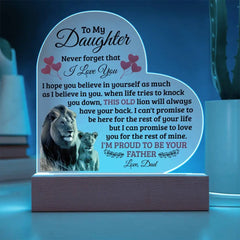 To My Daughter Old Lion – Acrylic Heart Plaque ShineOn Fulfillment