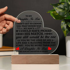 To My Daughter-in-Law Honor – Acrylic Heart Plaque ShineOn Fulfillment