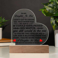To My Daughter-in-Law Honor – Acrylic Heart Plaque ShineOn Fulfillment