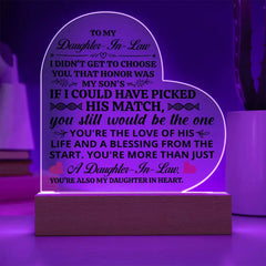 To My Daughter-in-Law Honor – Acrylic Heart Plaque ShineOn Fulfillment