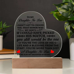 To My Daughter-in-Law Honor – Acrylic Heart Plaque ShineOn Fulfillment