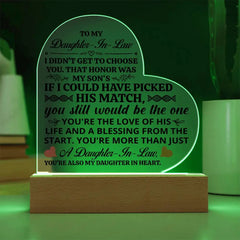 To My Daughter-in-Law Honor – Acrylic Heart Plaque ShineOn Fulfillment