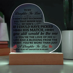 To My Daughter-in-Law Honor – Acrylic Heart Plaque ShineOn Fulfillment