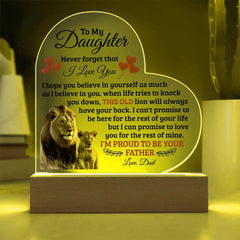 To My Daughter Old Lion – Acrylic Heart Plaque ShineOn Fulfillment